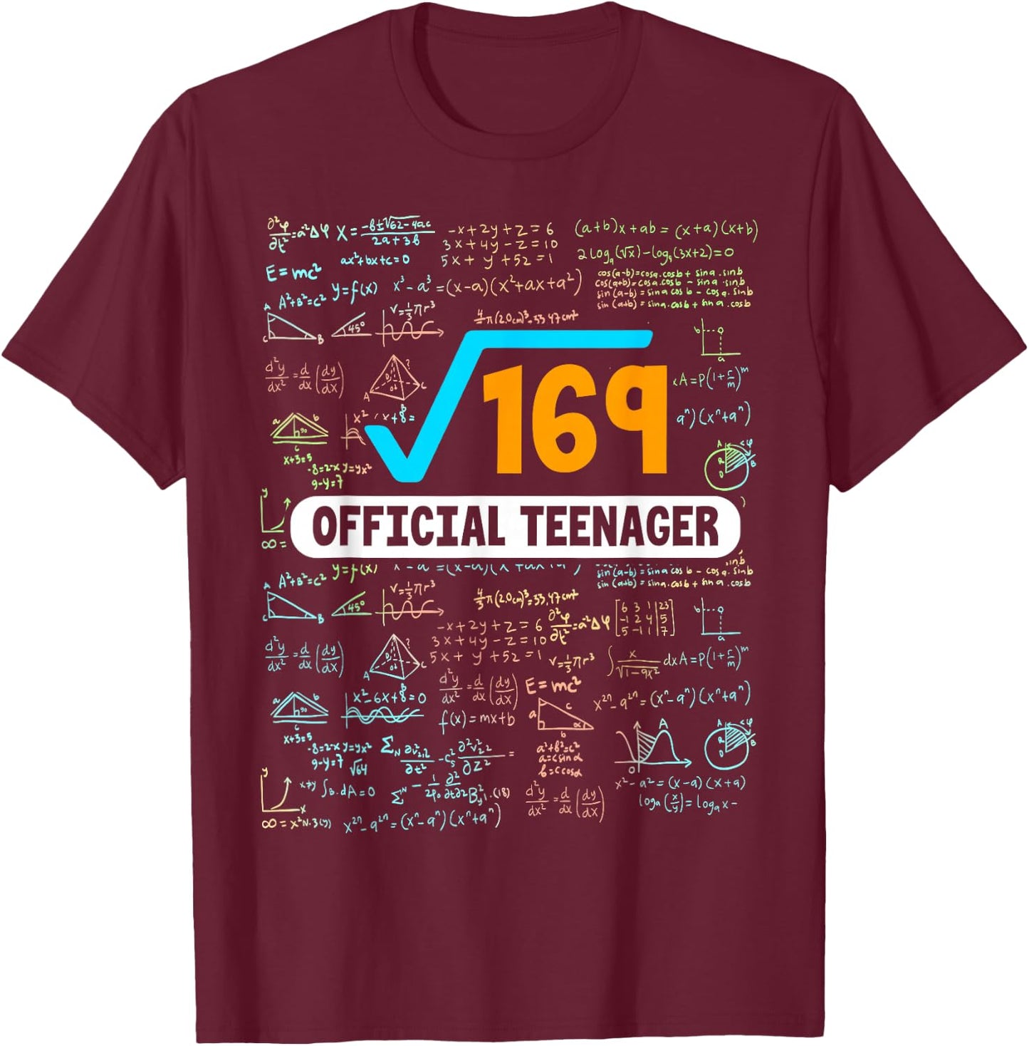 Square Root Of 169 13 Years Old Official Teenager Birthday T-Shirt - T-Shirt | Maroon