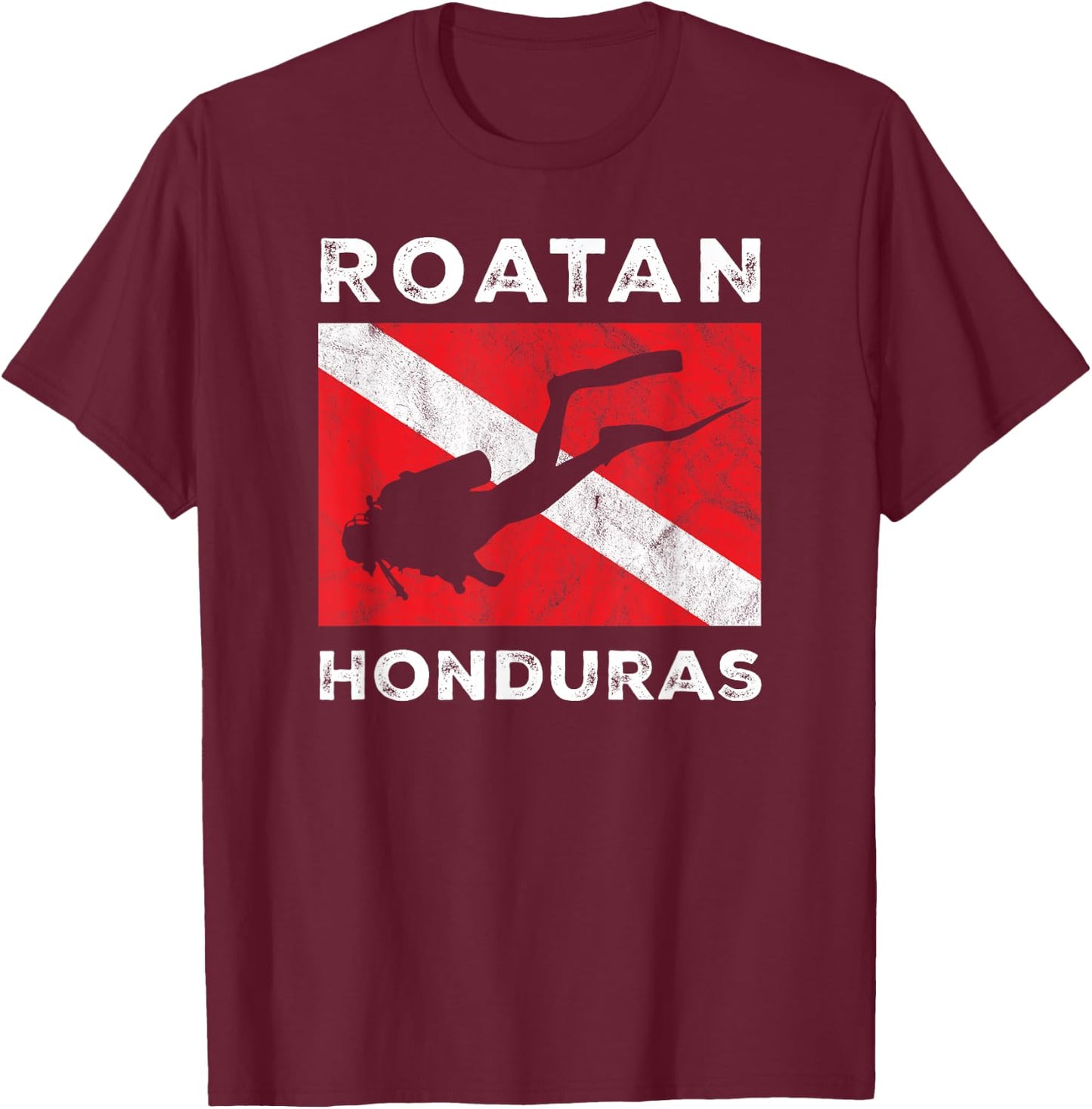 Retro Roatan Honduras Scuba Dive Vintage Dive Flag Diving T-Shirt - T-Shirt | Maroon