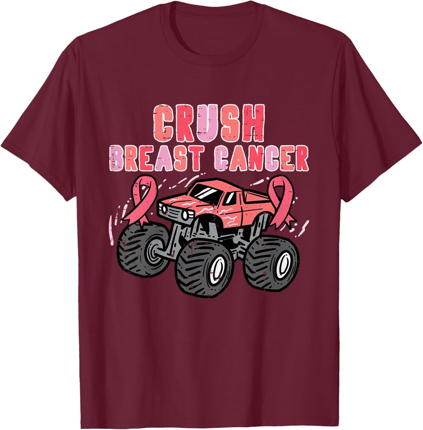 Pink Monster Truck Breast Cancer Awareness Toddler Boy Kids T-Shirt - T-Shirt | Maroon