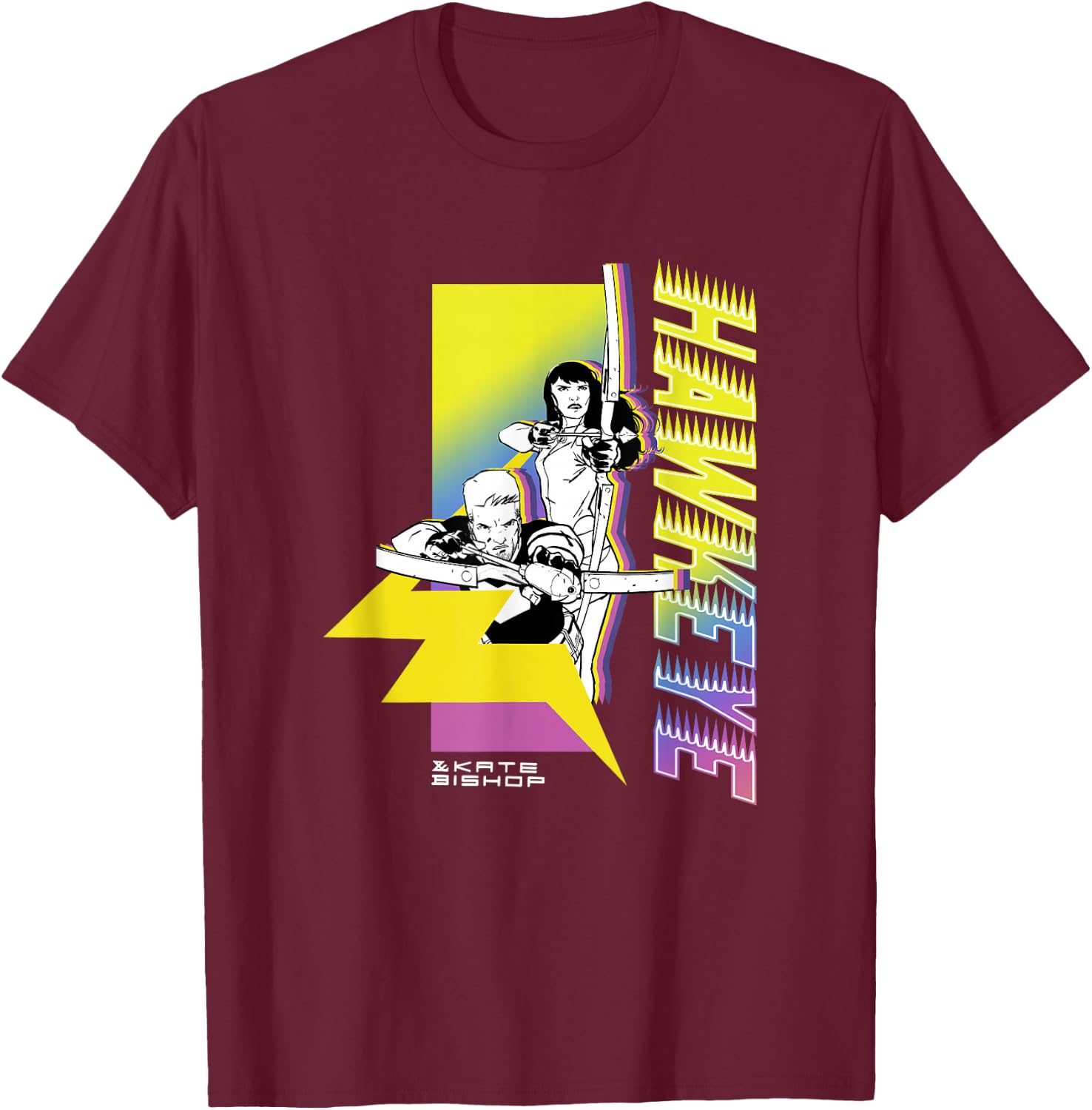 Marvel Comics Retro Classic Hawkeye & Kate Bishop Poster T-Shirt - T-Shirt | Maroon