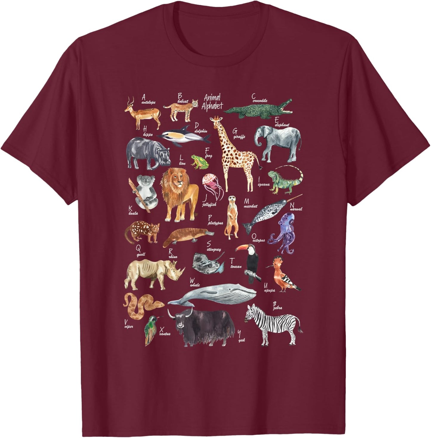 animal alphabet ABCs Learning T-Shirt - T-Shirt | Maroon