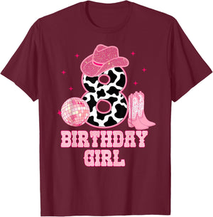 Happy 8th Birthday Girl Outfit Rodeo Western Cowgirl Cowboy T-Shirt - T-Shirt | Maroon