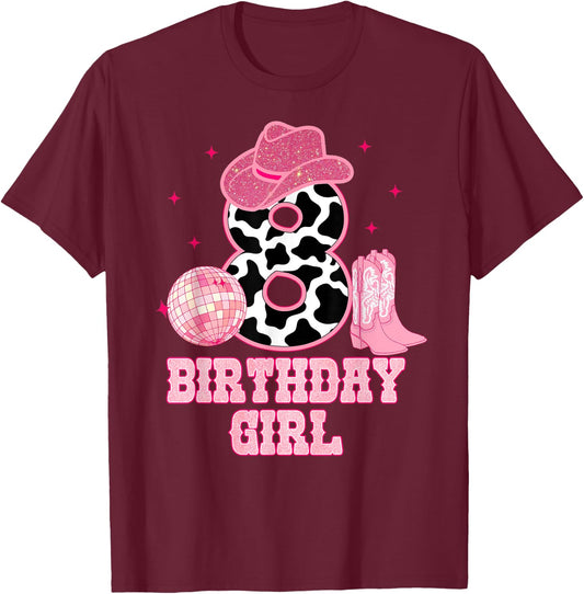 Happy 8th Birthday Girl Outfit Rodeo Western Cowgirl Cowboy T-Shirt - T-Shirt | Maroon