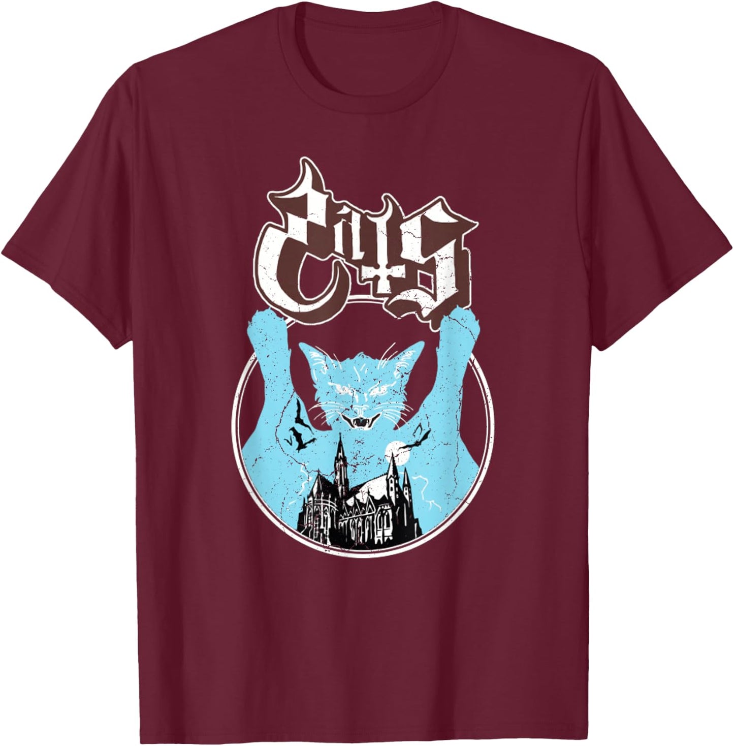 Ghost Vintage Halloween Meow Cat Friend Rock Ghost T-Shirt - T-Shirt | Maroon