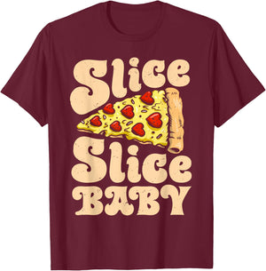 Pizza Slice Slice Baby Funny Women Italian Food Lovers Retro T-Shirt - T-Shirt | Maroon
