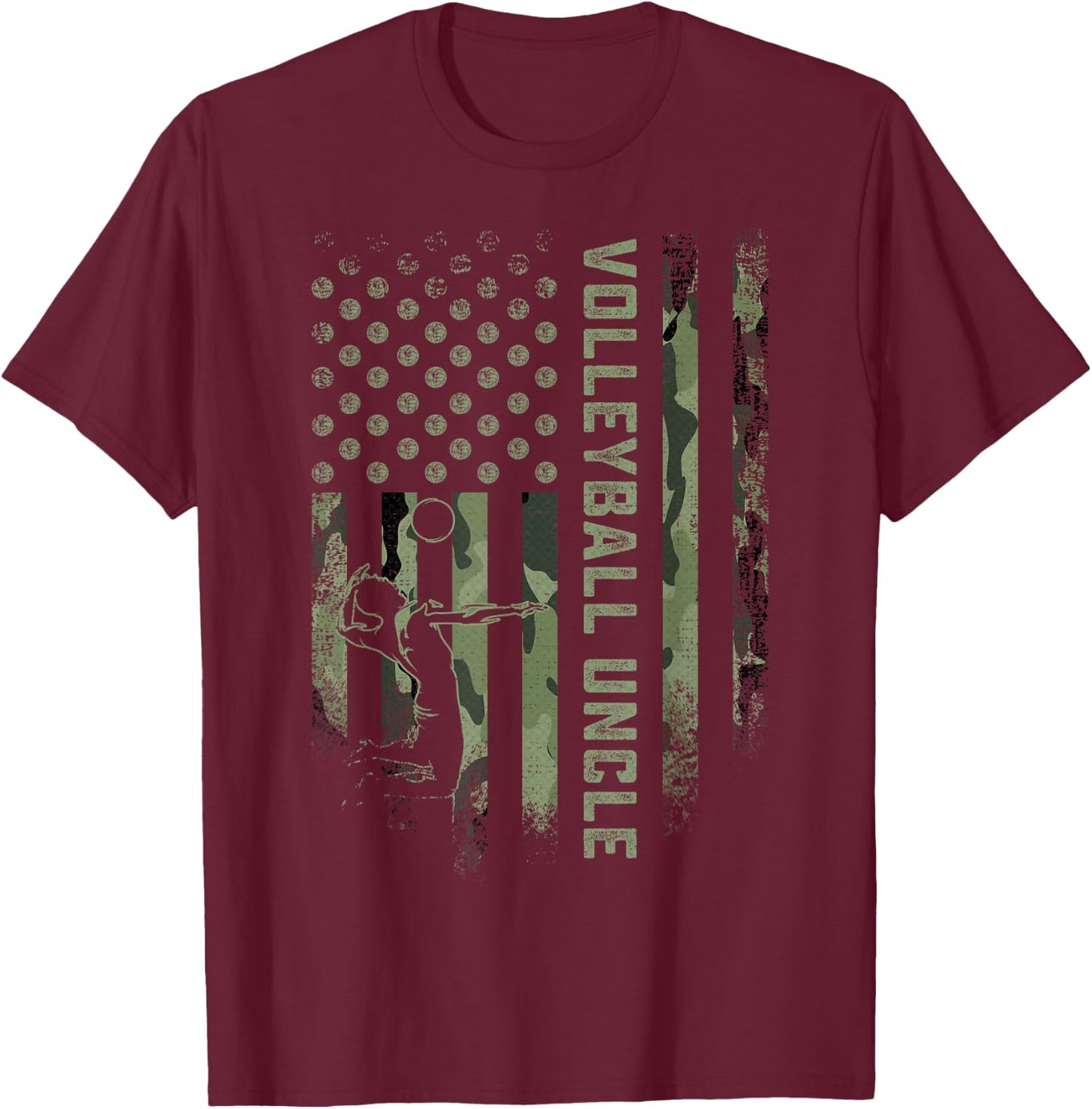 Vintage USA Camouflage Proud Volleyball Uncle Silhouette T-Shirt - T-Shirt | Maroon