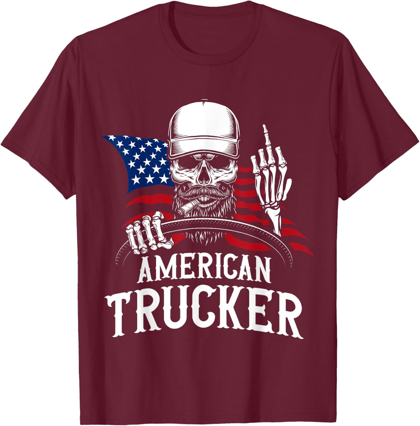 American Trucker for Patriotic Truck Driver T-Shirt - T-Shirt | Maroon