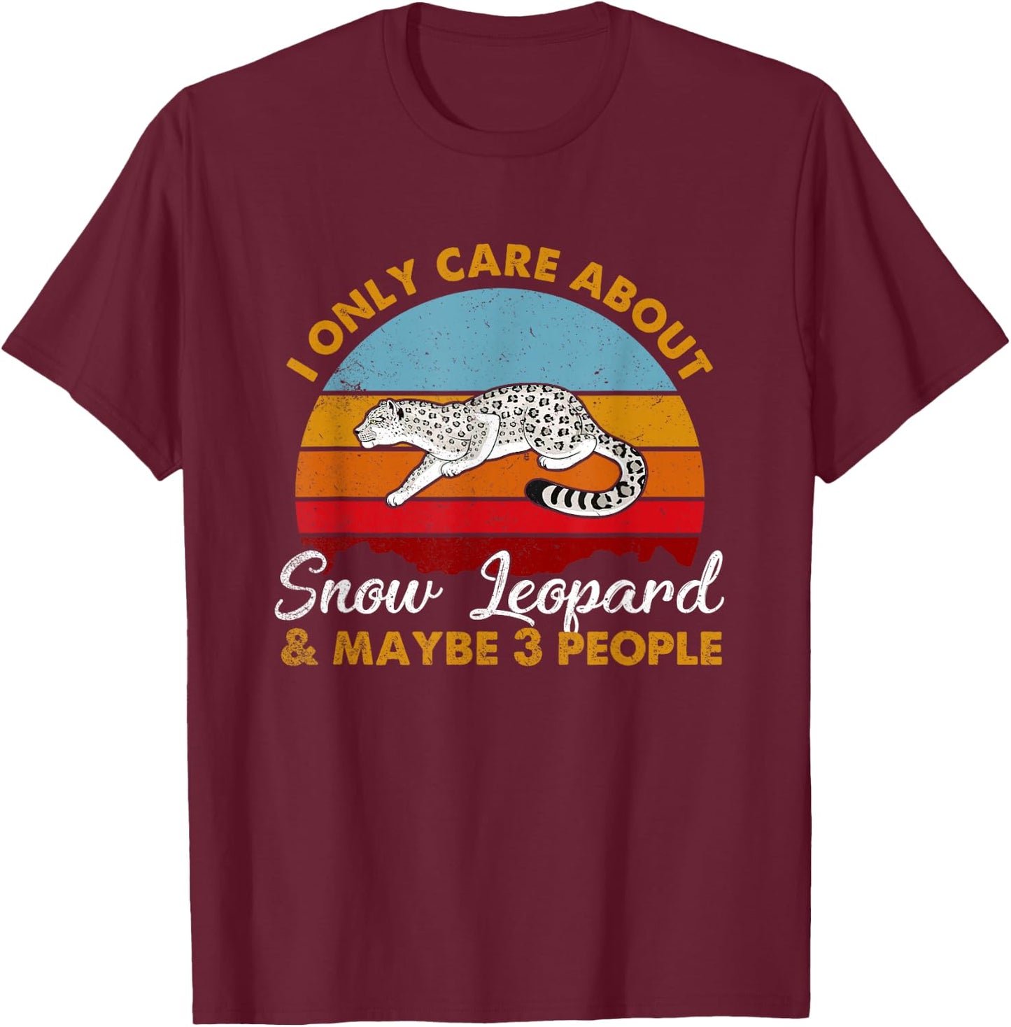 Retro Style Sunset Snow Leopard T-Shirt - T-Shirt | Maroon