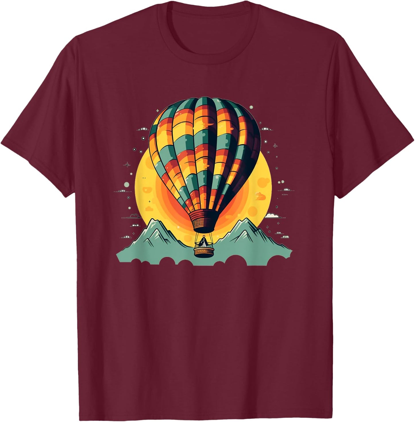 Cool hot Air Balloon with Mountains T-Shirt - T-Shirt | Maroon