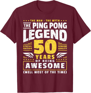 50th Birthday Ping Pong Player 50 Years Old Table Tennis T-Shirt - T-Shirt | Maroon