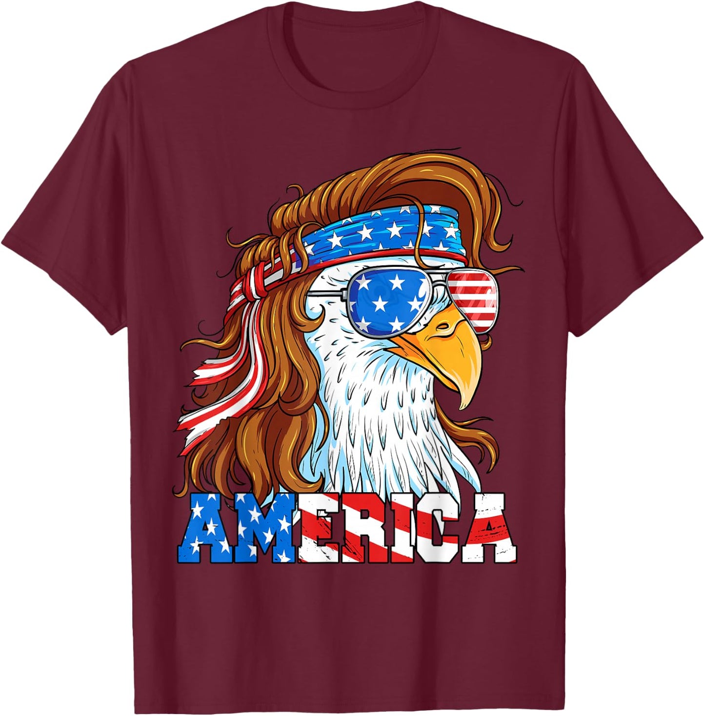 America Eagle 4th of July Mullet American Flag USA Patriotic T-Shirt - T-Shirt | Maroon