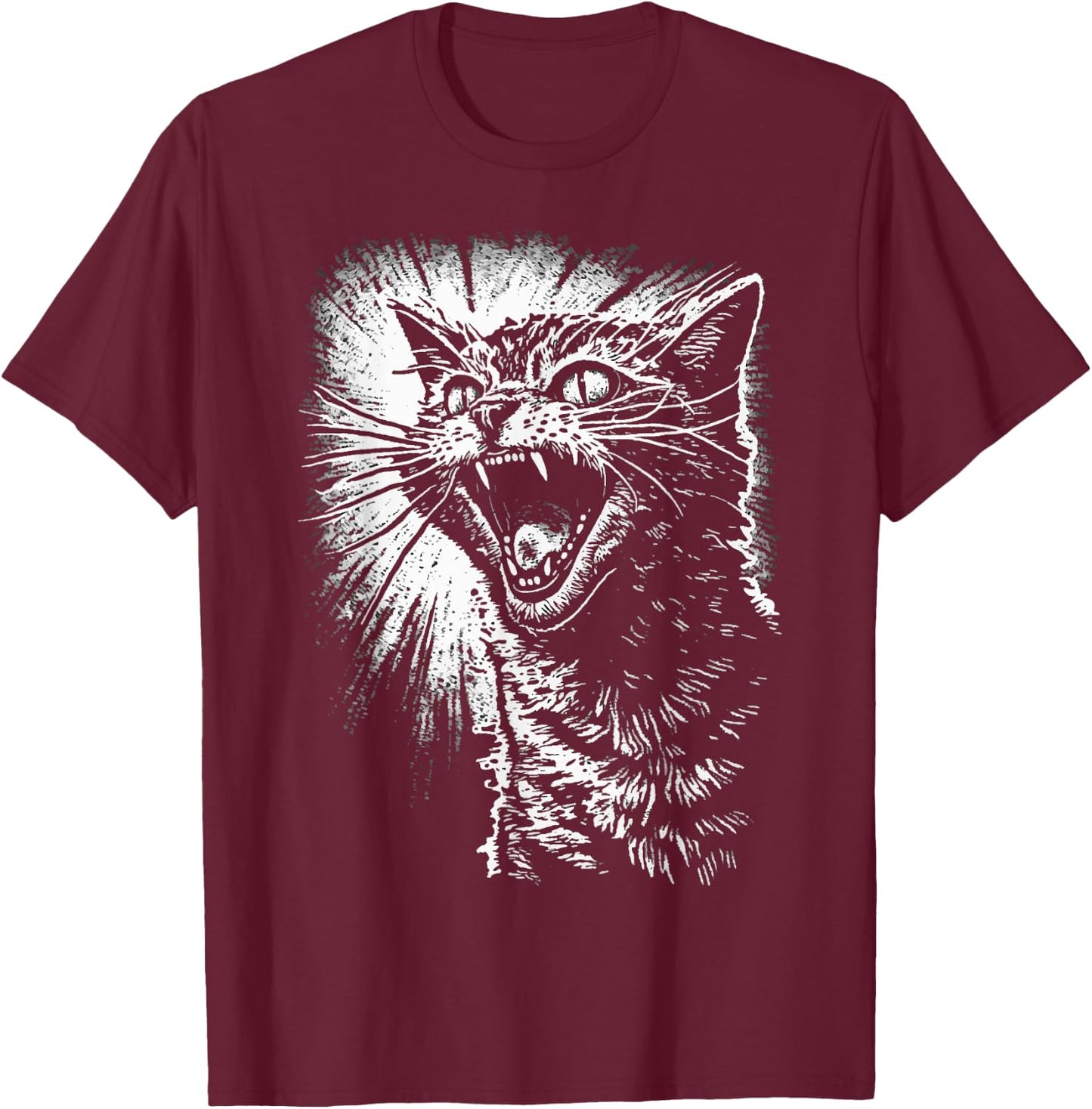 Angry Aggressive Hissing Cat Ready to Attack T-Shirt - T-Shirt | Maroon