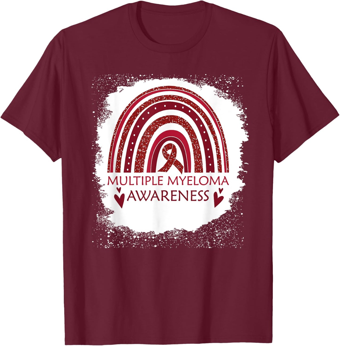 Multiple Myeloma Awareness Bleached Rainbow Burgundy Ribbon T-Shirt - T-Shirt | Maroon