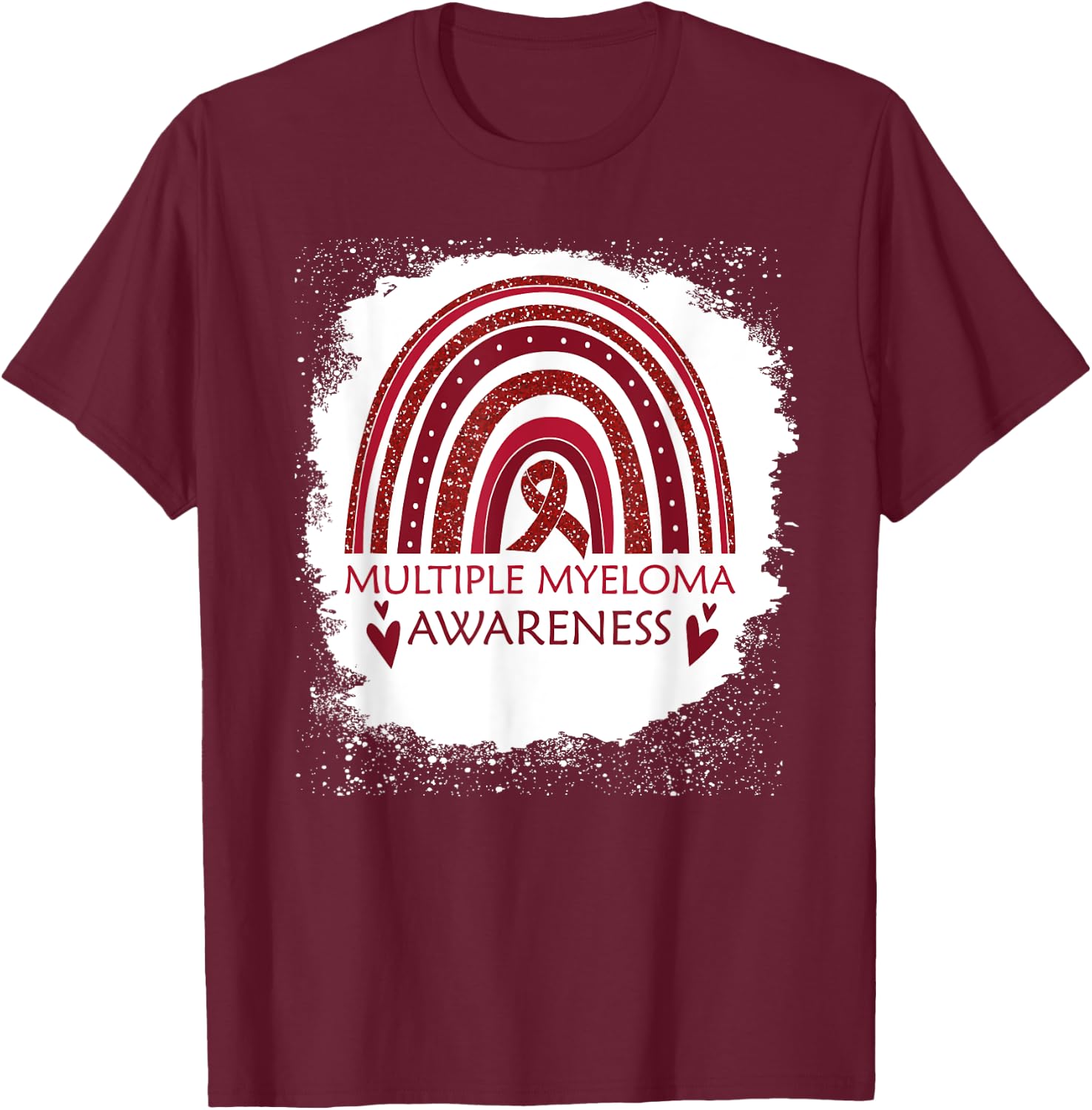 Multiple Myeloma Awareness Bleached Rainbow Burgundy Ribbon T-Shirt - T-Shirt | Maroon