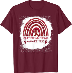 Multiple Myeloma Awareness Bleached Rainbow Burgundy Ribbon T-Shirt - T-Shirt | Maroon