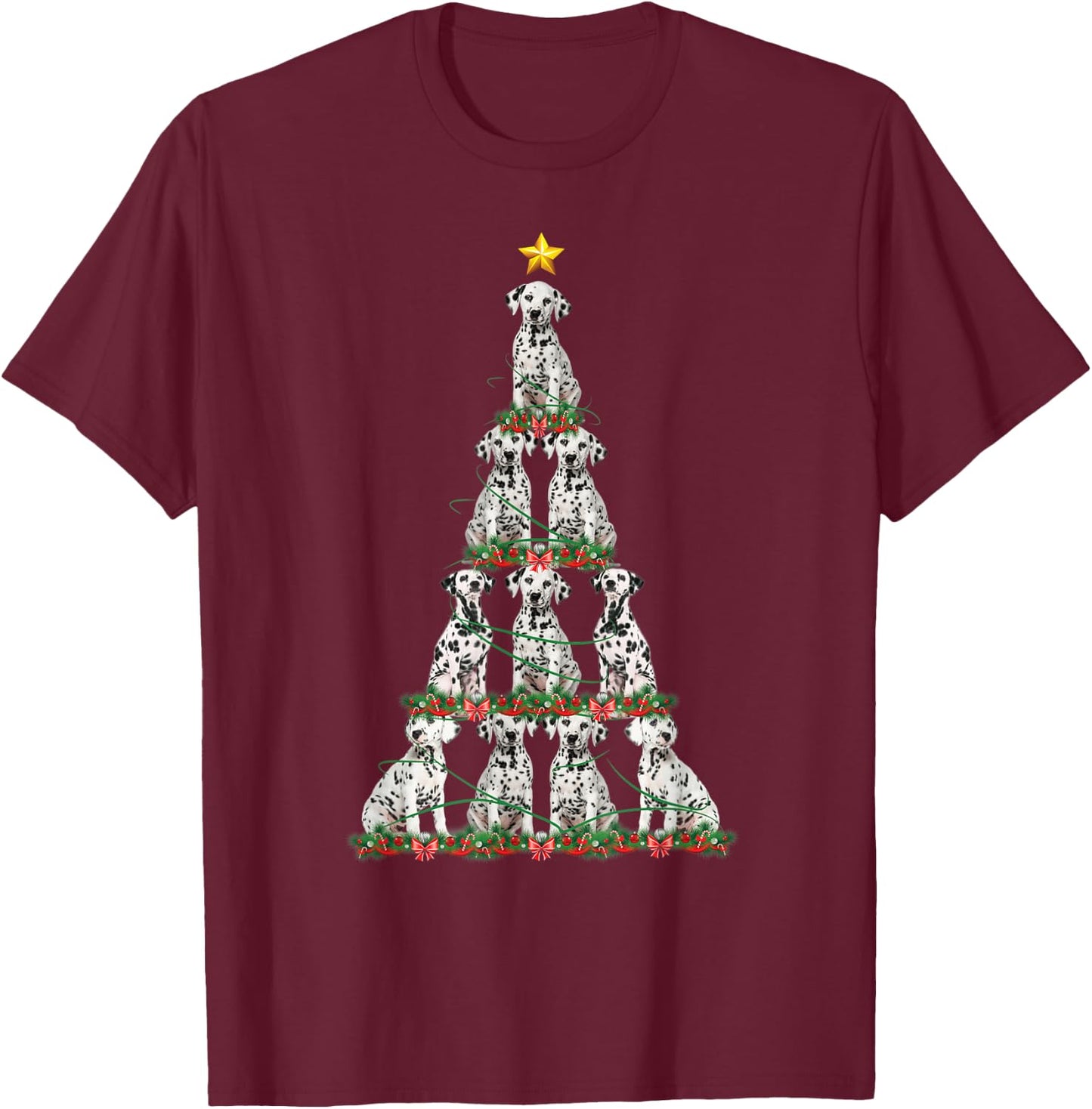 Merry Christmas Dalmatian Dog Christmas Tree T-Shirt - T-Shirt | Maroon
