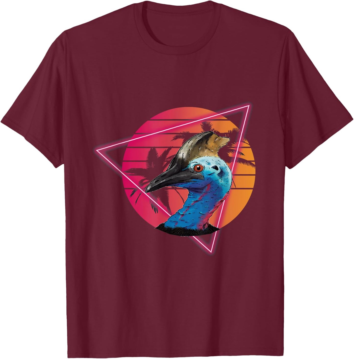 Cassowary Modern Retro Sunset Palm Tree Cassowary Lover T-Shirt - T-Shirt | Maroon