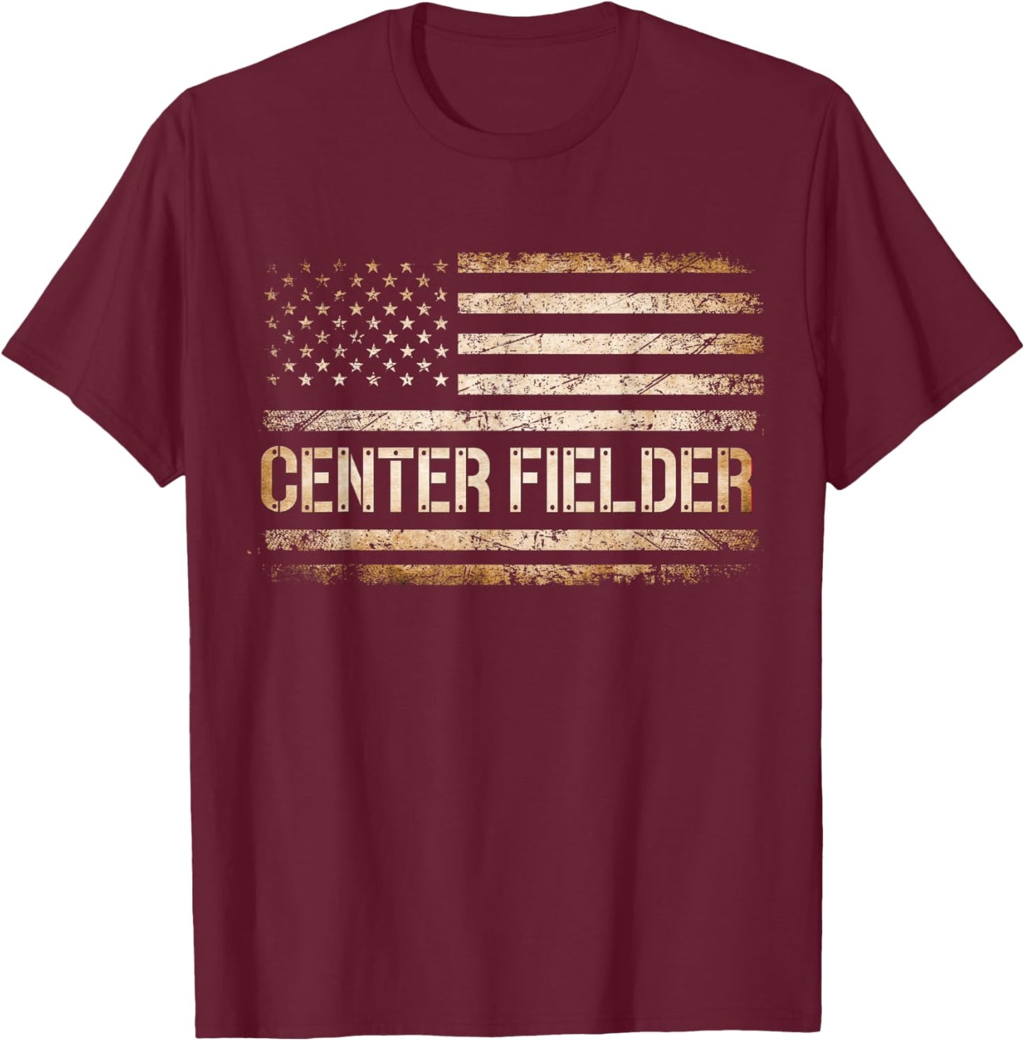 Baseball Center Fielder Retro USA FLAG High School Baseball T-Shirt - T-Shirt | Maroon