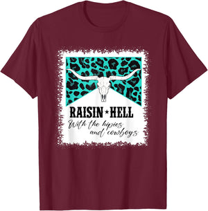 Raising Hell With The Hippies And Cowboys Leopard Bleached T-Shirt - T-Shirt | Maroon