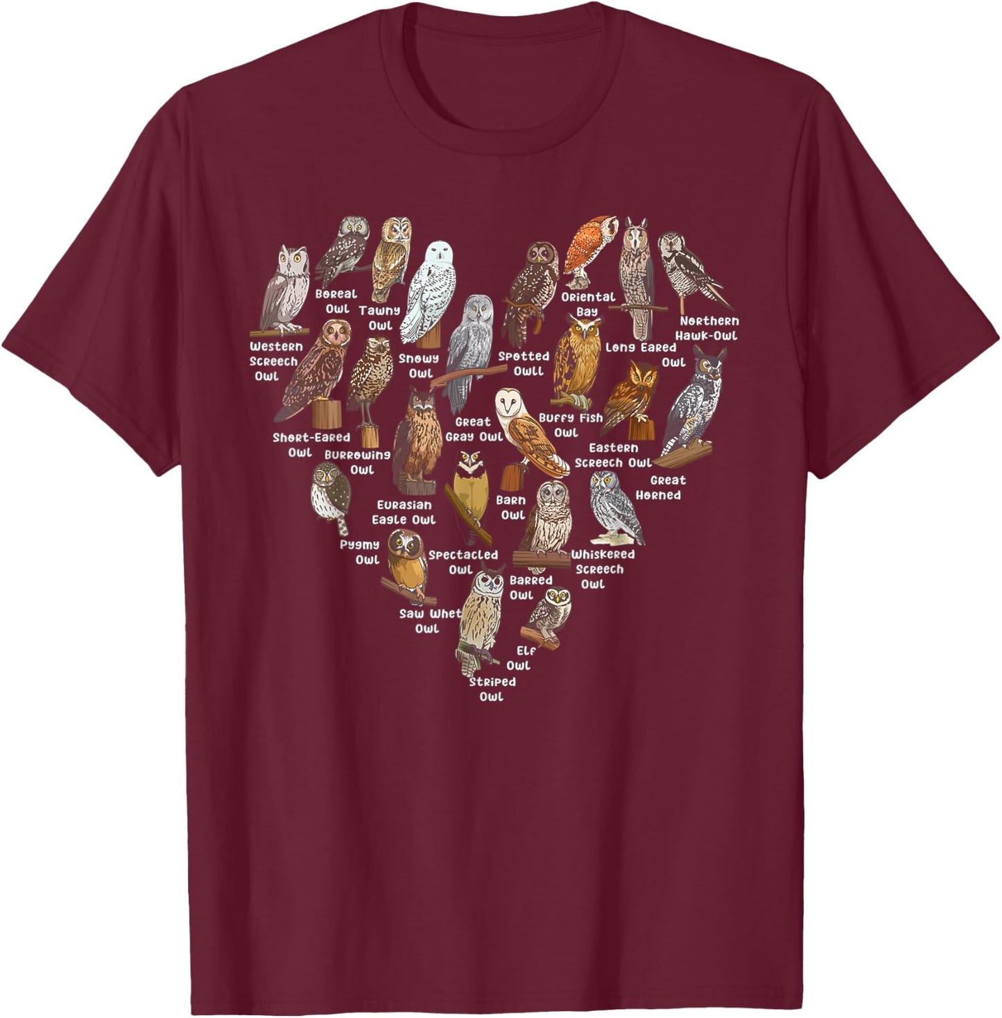 Love Owls Heart T-Shirt - T-Shirt | Maroon