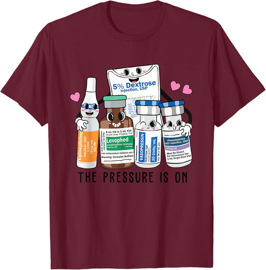Pressure is On Christmas Pharmacy Tech Nurse T-Shirt - T-Shirt | Maroon