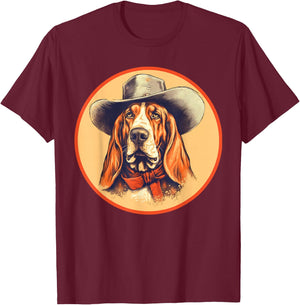 Vintage Basset Hound Cowboy Cute Western Country Music T-Shirt - T-Shirt | Maroon