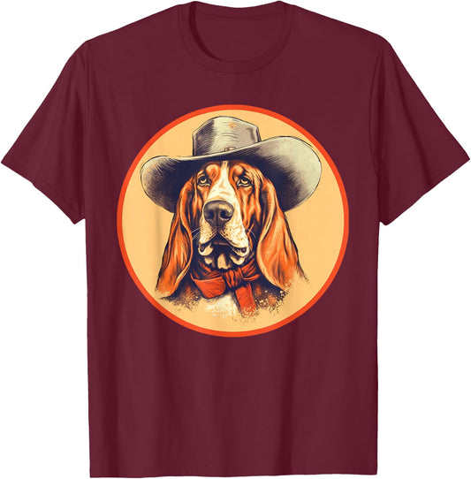 Vintage Basset Hound Cowboy Cute Western Country Music T-Shirt - T-Shirt | Maroon