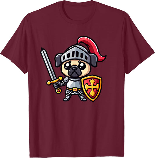 Pug Knight Funny Dog Medieval Women Girls Kids T-Shirt - T-Shirt | Maroon
