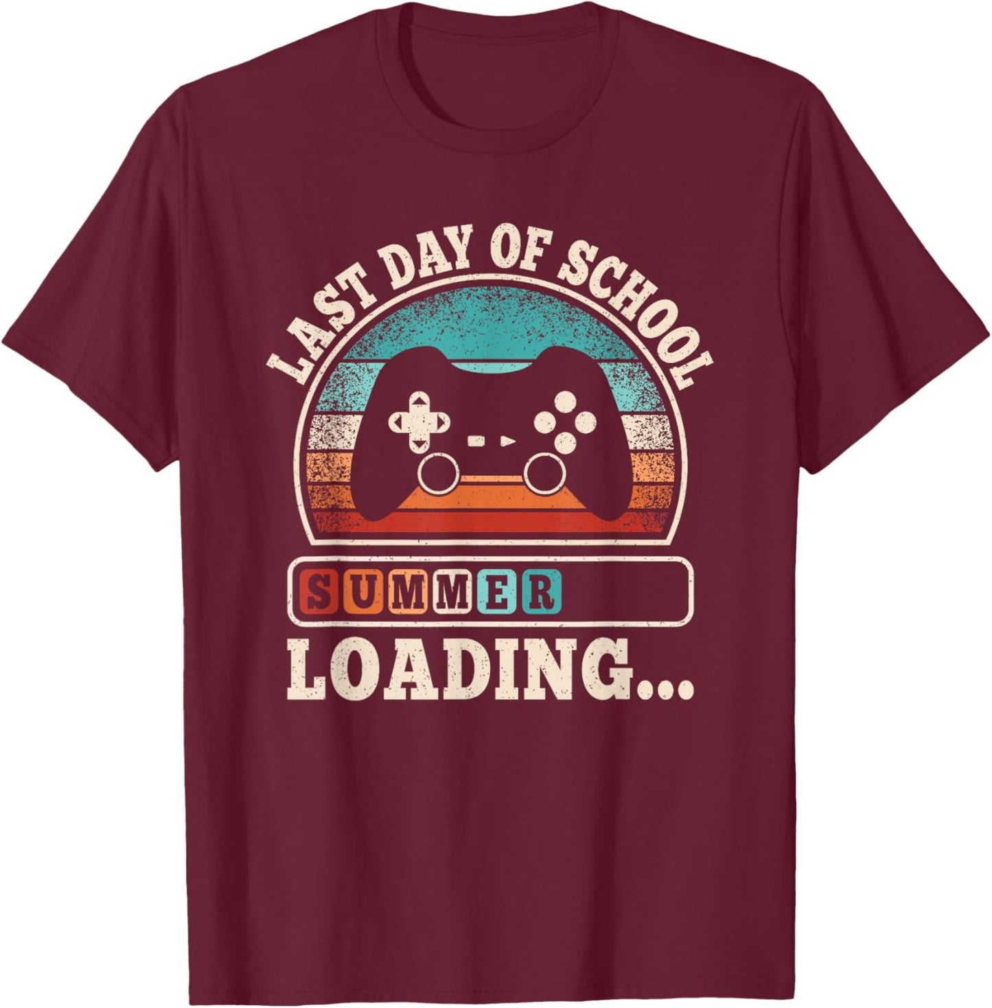 Funny Last Day Of School Gaming Teacher Student Boys Kids T-Shirt - T-Shirt | Maroon