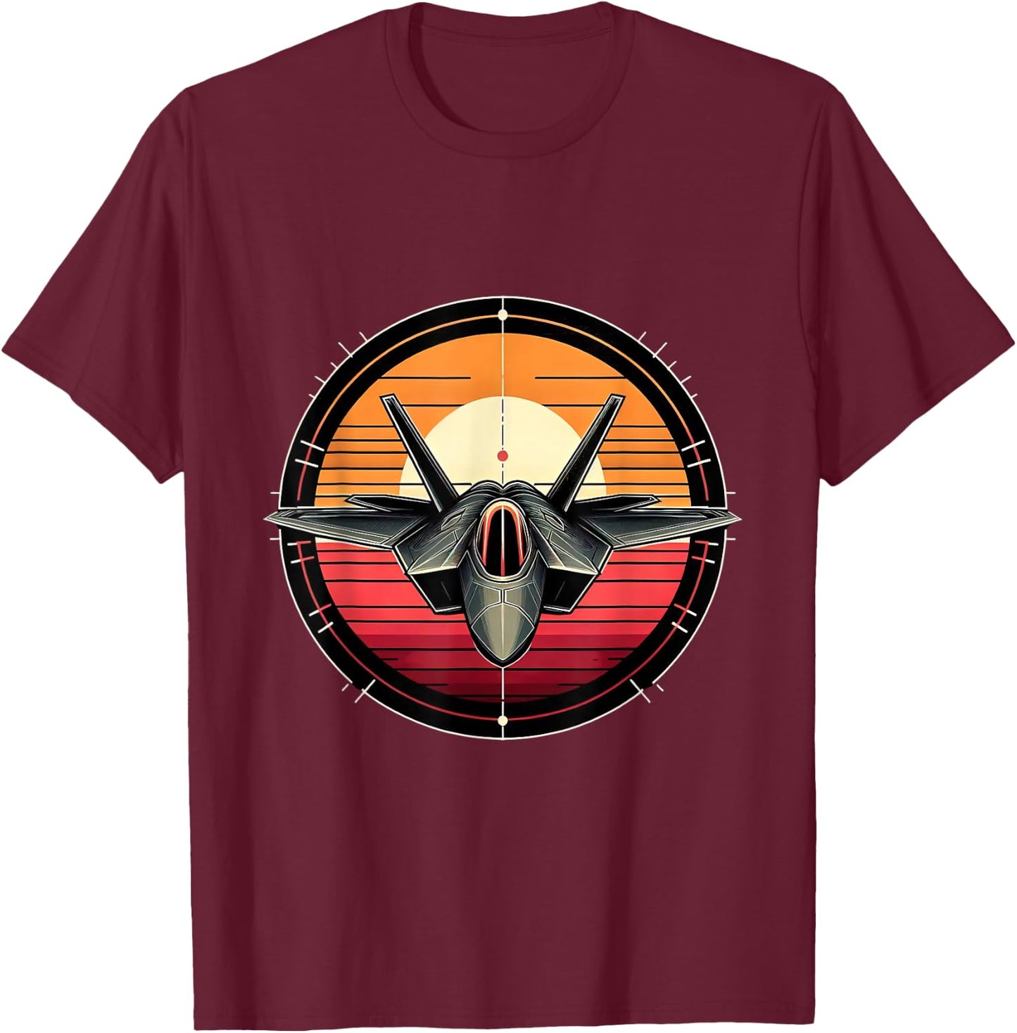 F-22 Raptor Fighter Jet Silhouette Sunset Military Aviation T-Shirt - T-Shirt | Maroon