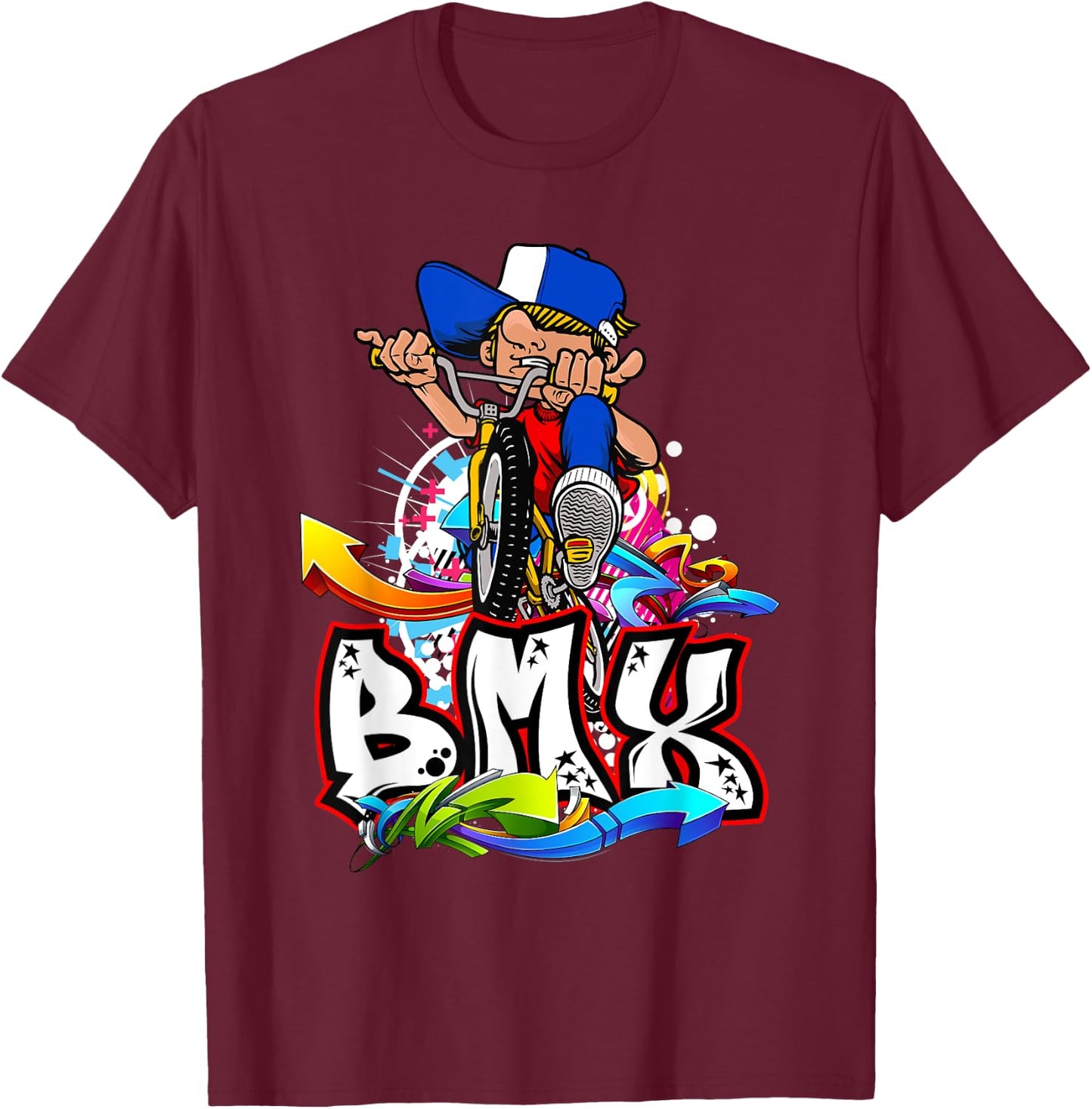 BMX Rad Fahrer und freeride BMX freestyle Biker BMX , -Adults, Black, Small, Short Sleeve, Classic Fit, Cotton, Polyester T-Shirt - T-Shirt | Maroon
