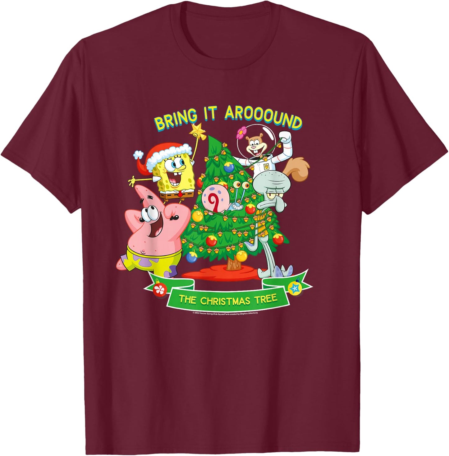 SpongeBob SquarePants Aroooound The Christmas Tree Patrick T-Shirt - T-Shirt | Maroon