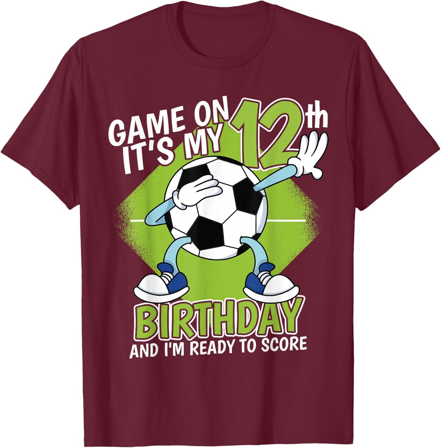 12 Year Old Soccer Player Boy 12th Birthday Soccer Theme T-Shirt - T-Shirt | Maroon