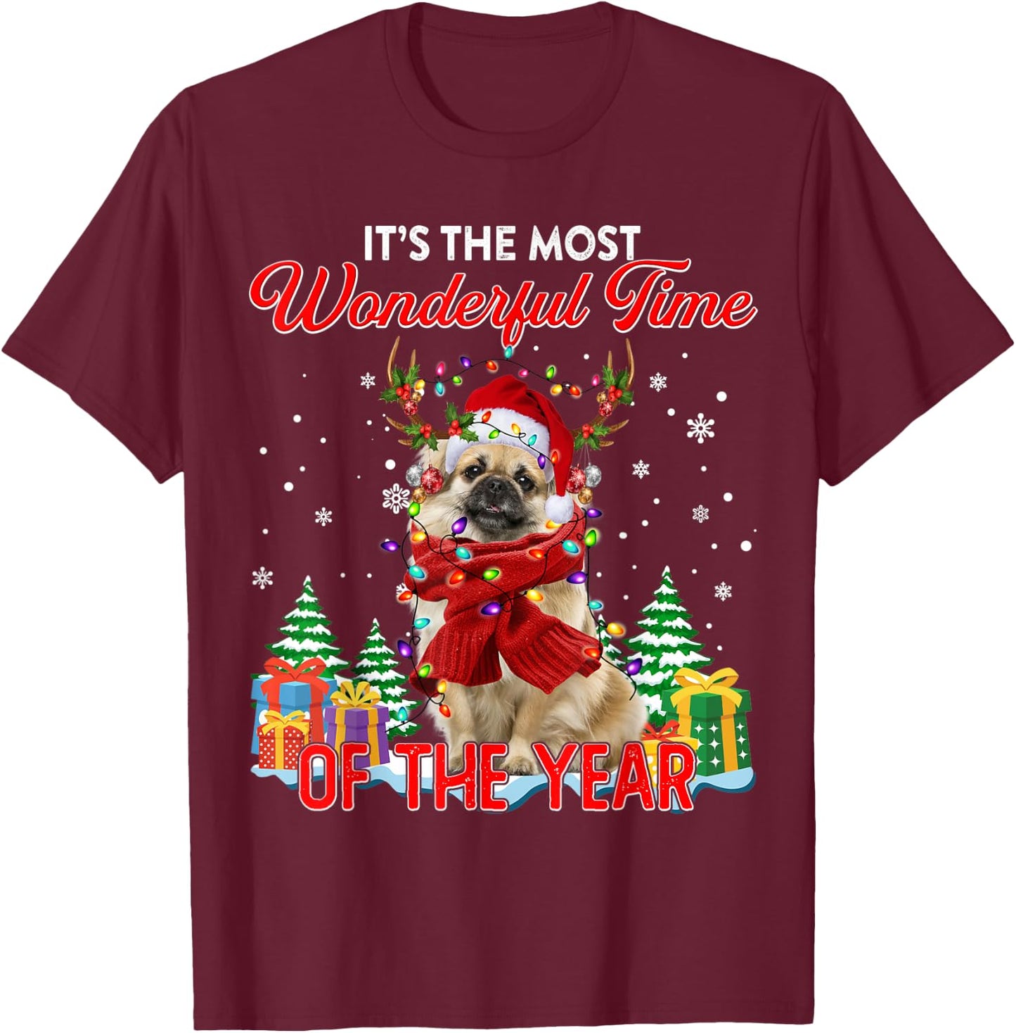 Tibetan Spaniel Christmas Lights Its The Most Wonderful Time T-Shirt - T-Shirt | Maroon