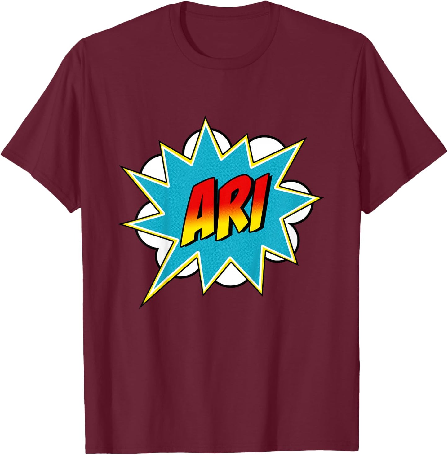 Kids Boys Ari Name Superhero Comic Book T-Shirt - T-Shirt | Maroon