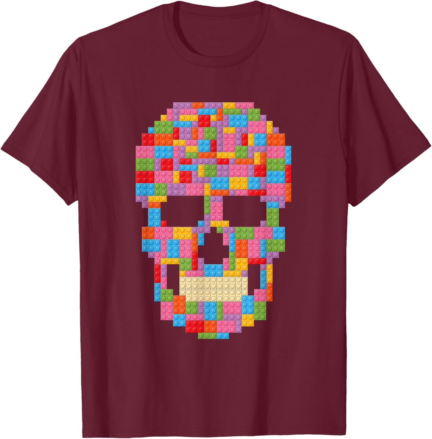 Skull Block Builder Bricks Halloween Skeleton Master Builder T-Shirt - T-Shirt | Maroon