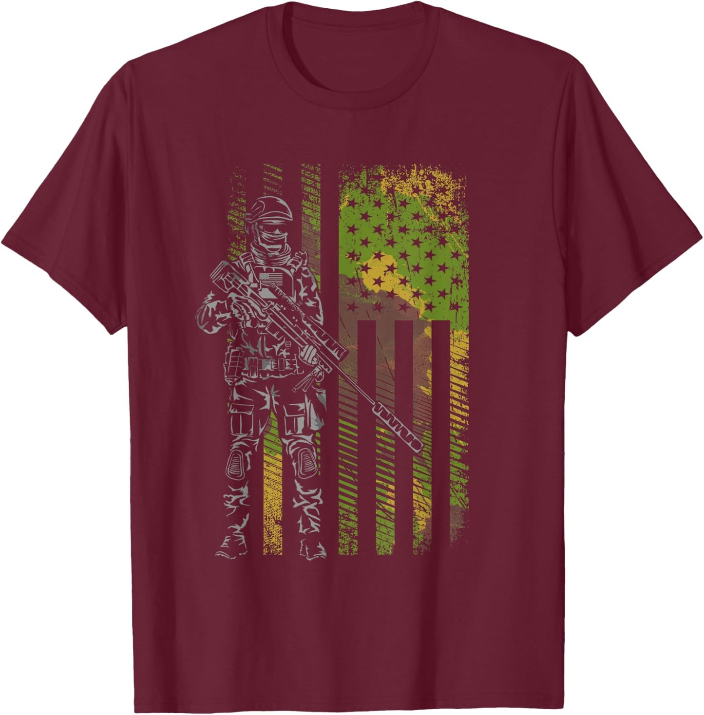 American Flag Camo Camouflage Soldier Kids Men T-Shirt - T-Shirt | Maroon