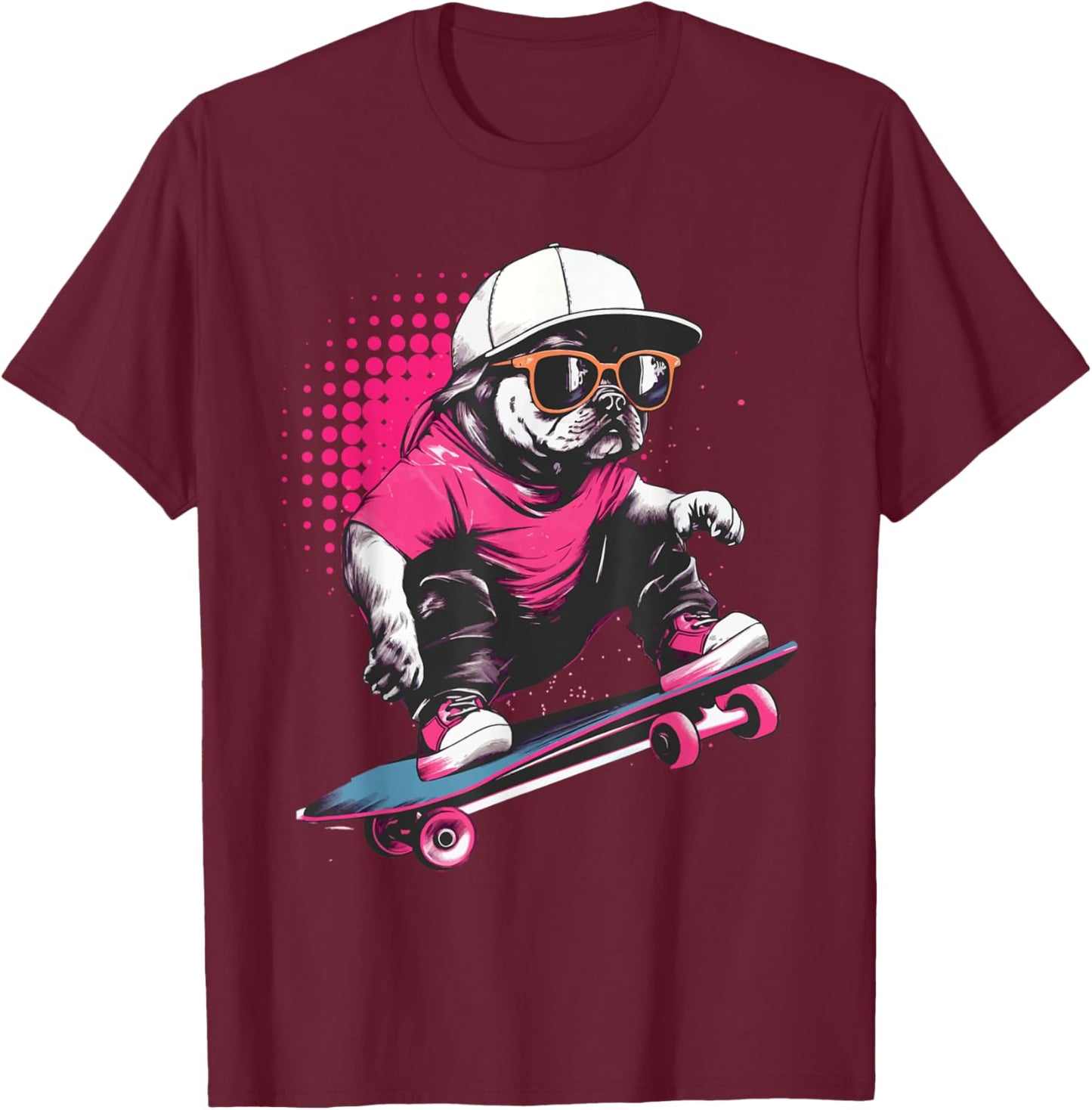 Pug Skater - Skaterboard Skateboarding Dog Lover Puppy Owner T-Shirt - T-Shirt | Maroon