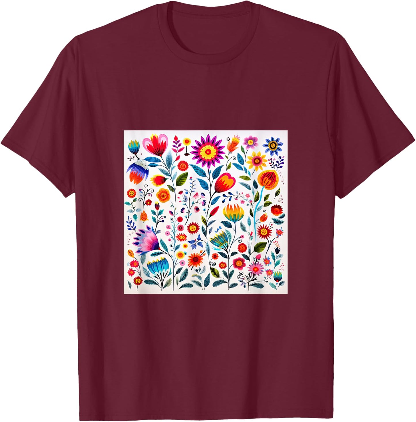 Polish Folk Art Flower Pattern Poland T-Shirt - T-Shirt | Maroon