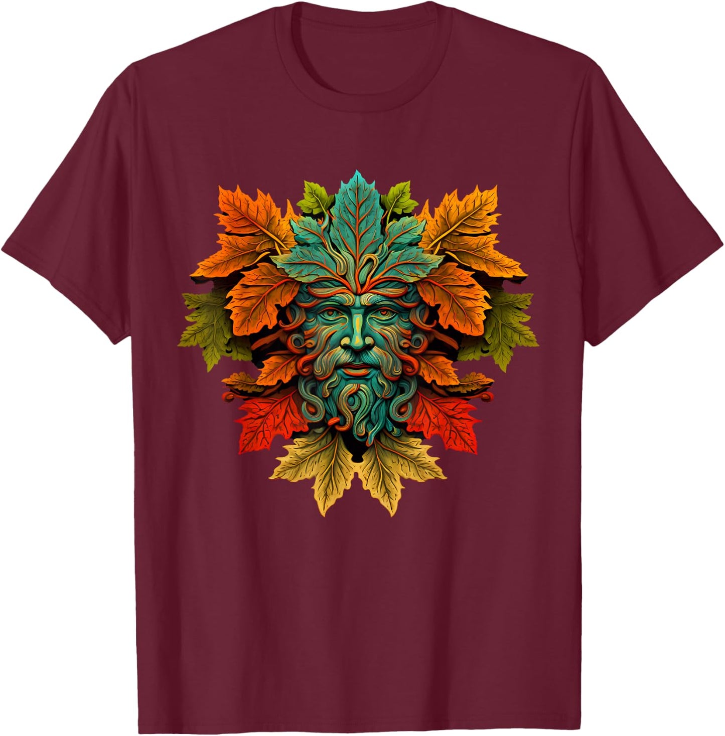 Traditional Pagan Celtic Greenman T-Shirt - T-Shirt | Maroon