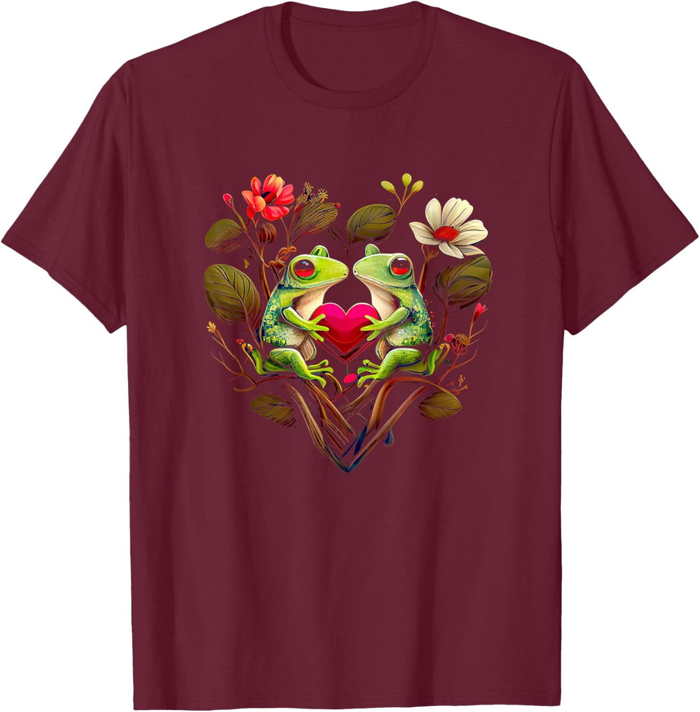 Heart-shaped Frog couple - Valentine's day T-Shirt - T-Shirt | Maroon