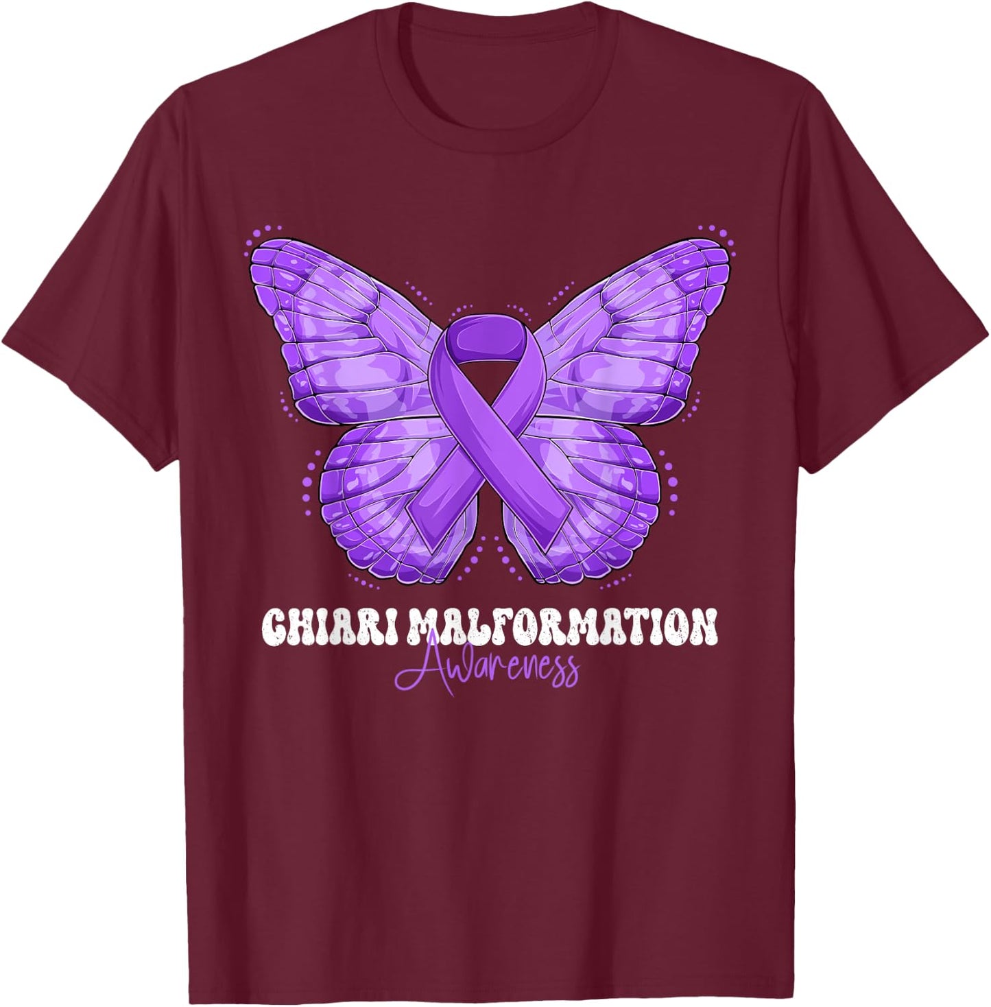 Chiari Malformation Awareness Month Purple Ribbon Butterfly T-Shirt - T-Shirt | Maroon