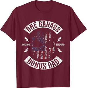 One Badass Bonus Stepdad Birthday Step Dad T-Shirt - T-Shirt | Maroon