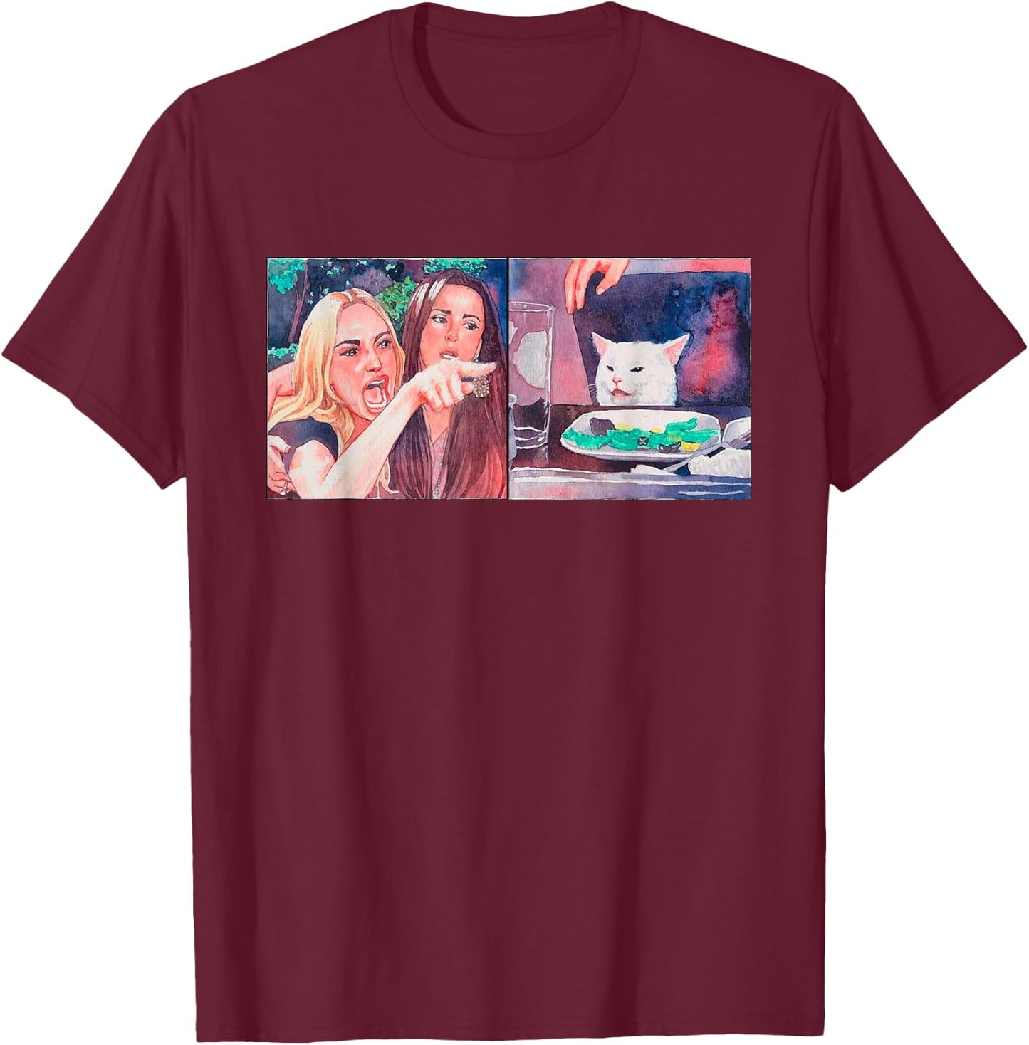 Woman yelling at table dinner cat meme dank meme T-Shirt - T-Shirt | Maroon