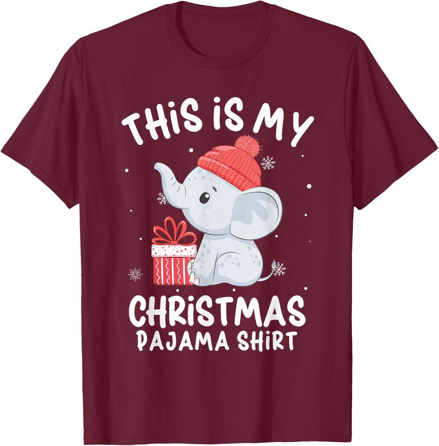 This Is My Christmas Pajama Shirt Baby Elephant Hat Xmas T-Shirt - T-Shirt | Maroon