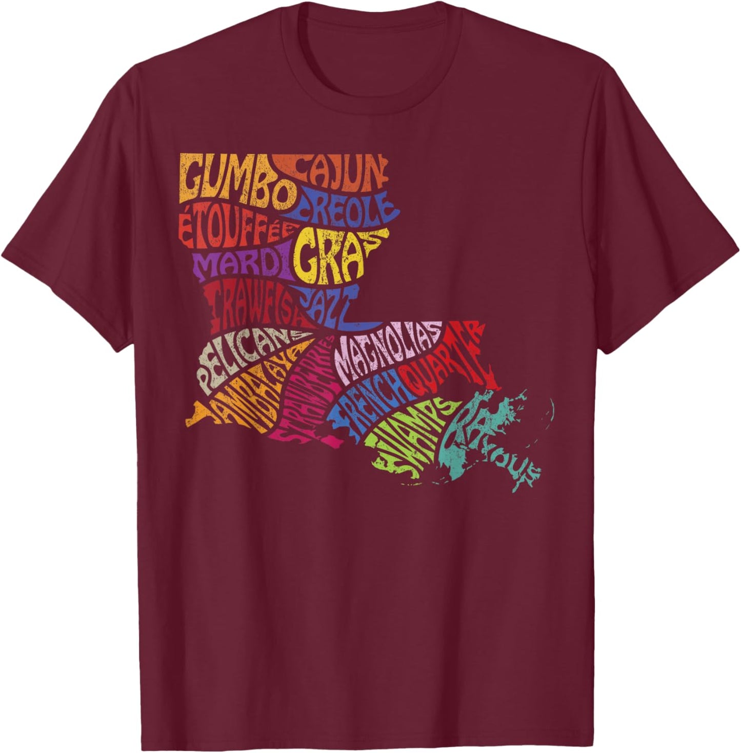 Louisiana State Map Mardi Gras Creole Cajun Culture T-Shirt - T-Shirt | Maroon