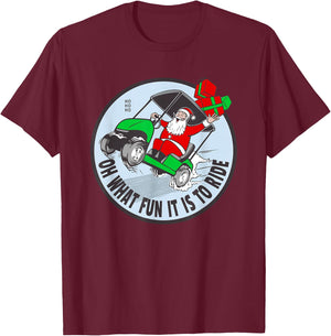 Funny Golfing Santa Claus - Christmas Golfer Golf Cart T-Shirt - T-Shirt | Maroon