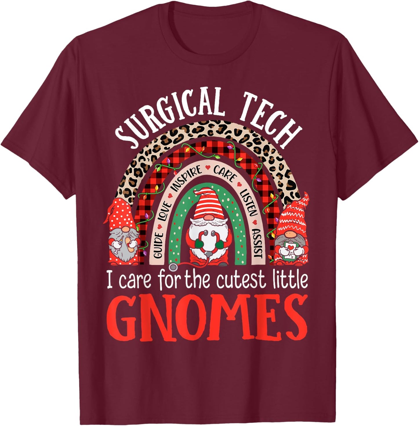 Christmas Surgical Tech Gnomes Surgical Nursing Technologist T-Shirt - T-Shirt | Maroon