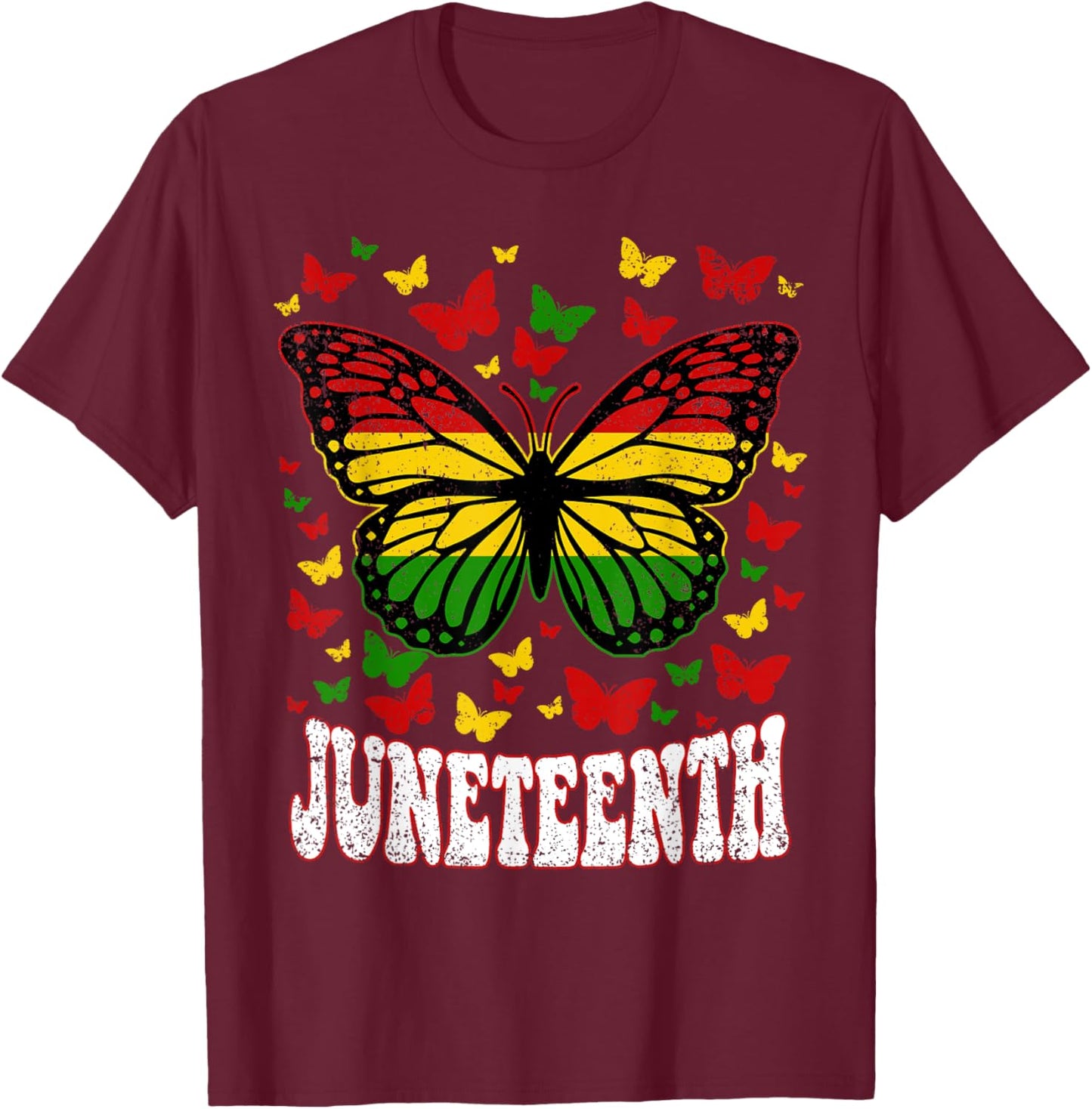 Butterflies Juneteenth Retro Black History African American T-Shirt - T-Shirt | Maroon