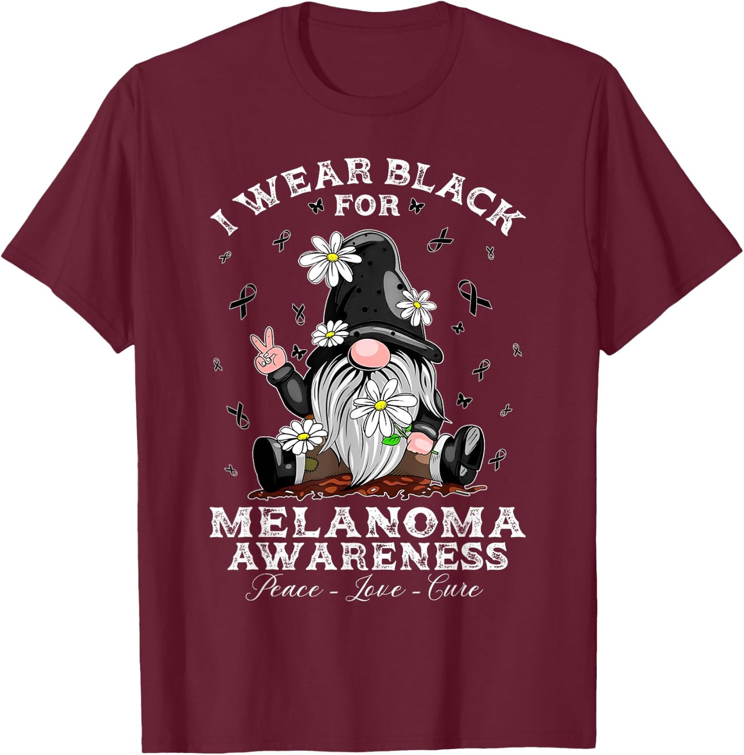 I Wear Black For Melanoma Awareness Warrior Survivor Gnome T-Shirt - T-Shirt | Maroon